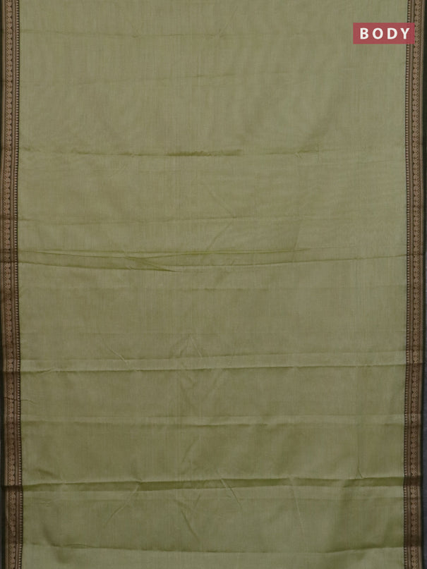 Narayanpet cotton saree pista green and cs blue with plain body and thread woven border