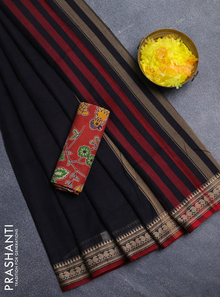 Narayanpet cotton saree black and maroon with plain body and thread woven border