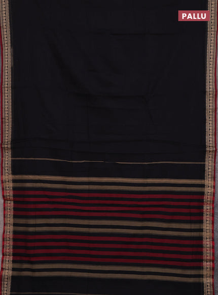 Narayanpet cotton saree black and maroon with plain body and thread woven border