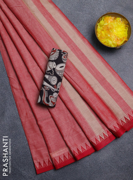 Narayanpet cotton saree red shade and black with plain body and thread woven border