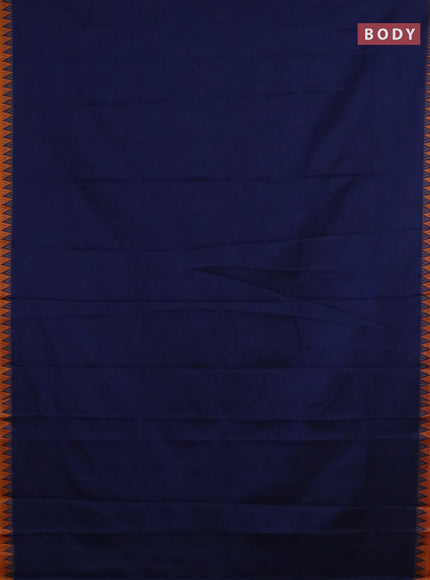 Narayanpet cotton saree navy blue and orange with plain body and thread woven border