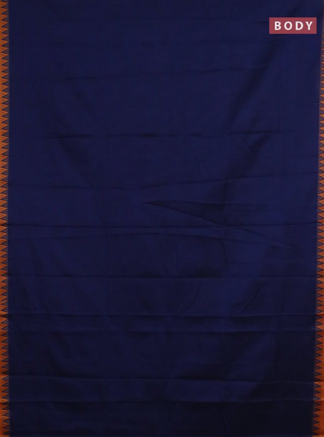 Narayanpet cotton saree navy blue and orange with plain body and thread woven border