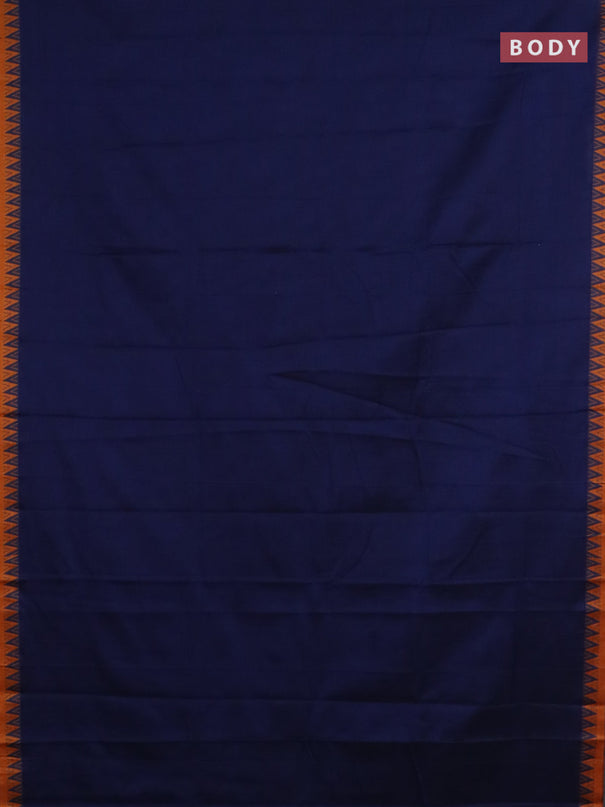 Narayanpet cotton saree navy blue and orange with plain body and thread woven border