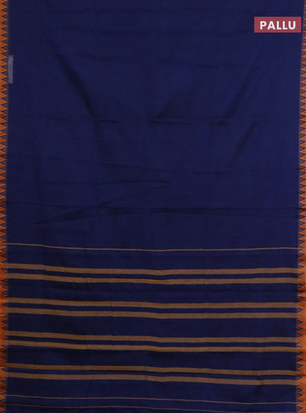 Narayanpet cotton saree navy blue and orange with plain body and thread woven border