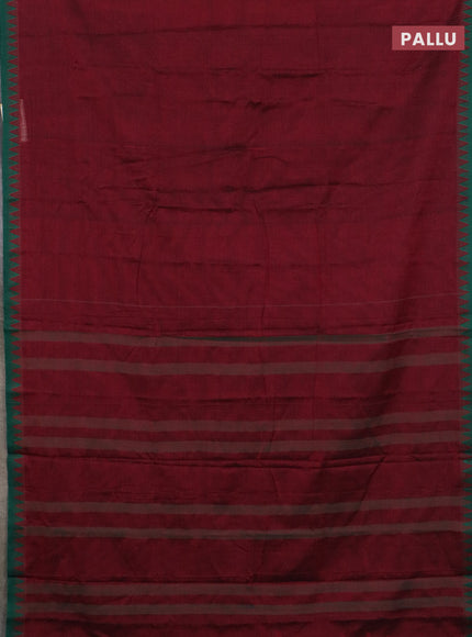 Narayanpet cotton saree wine shade and light green with plain body and thread woven border