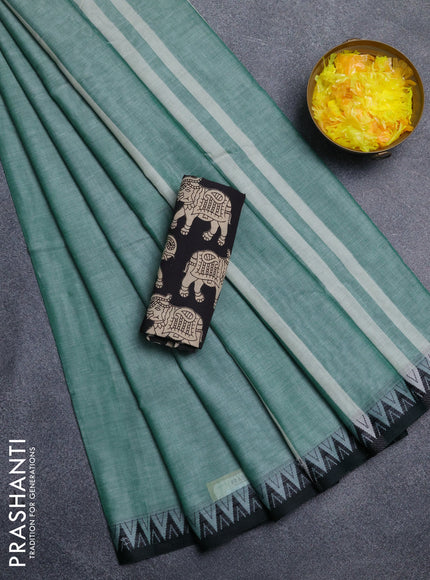 Narayanpet cotton saree green shade and black with plain body and thread woven border