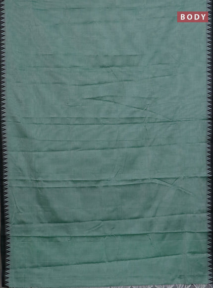Narayanpet cotton saree green shade and black with plain body and thread woven border