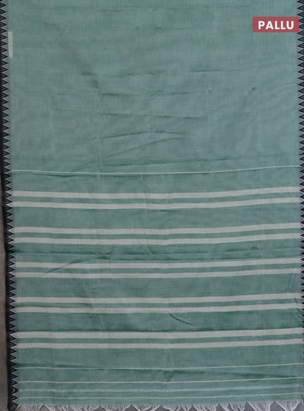 Narayanpet cotton saree green shade and black with plain body and thread woven border