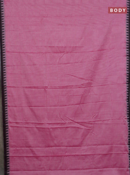 Narayanpet cotton saree pink and black with plain body and thread woven border