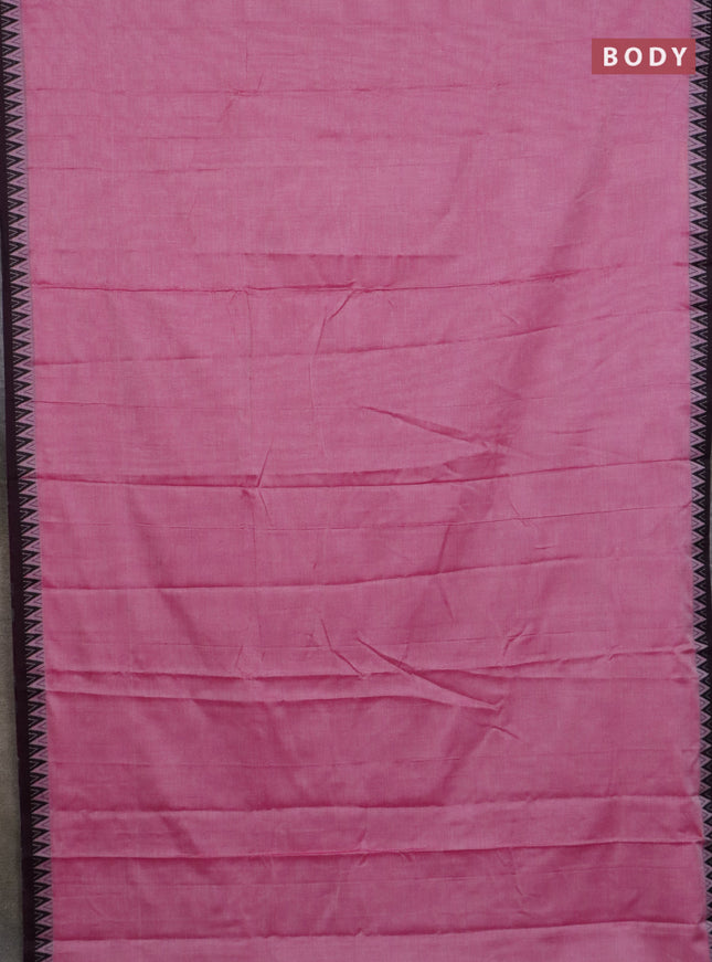 Narayanpet cotton saree pink and black with plain body and thread woven border