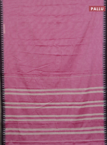 Narayanpet cotton saree pink and black with plain body and thread woven border