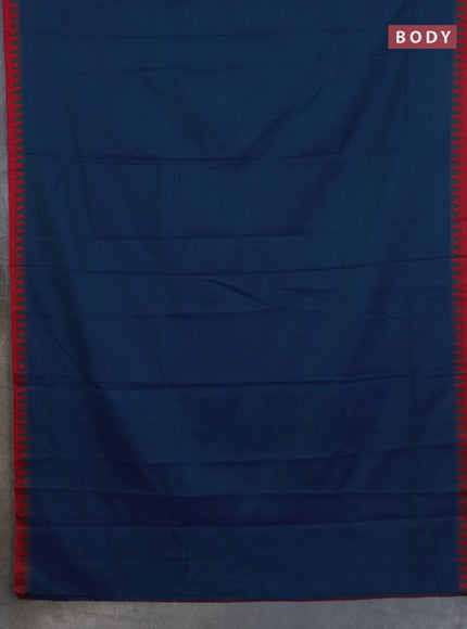 Narayanpet cotton saree peacock blue and yellow with plain body and thread woven border