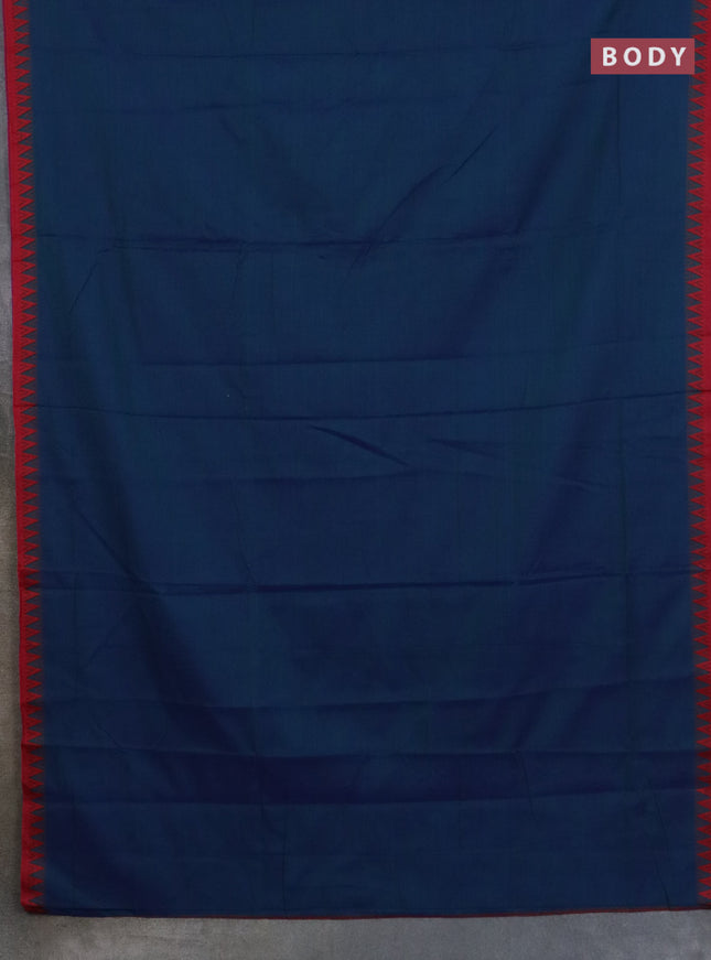 Narayanpet cotton saree peacock blue and yellow with plain body and thread woven border
