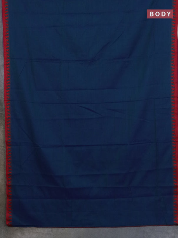 Narayanpet cotton saree peacock blue and yellow with plain body and thread woven border