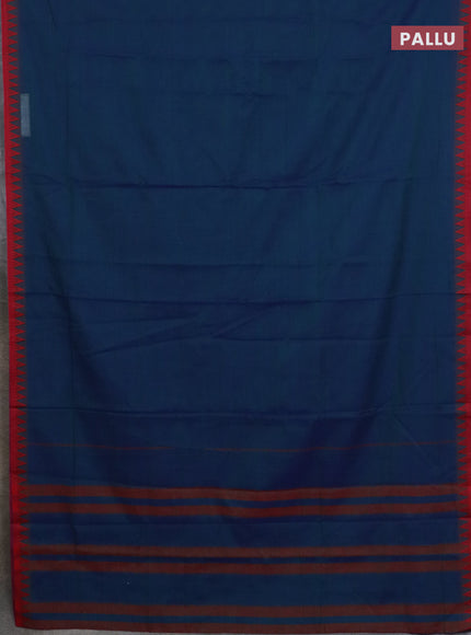 Narayanpet cotton saree peacock blue and yellow with plain body and thread woven border