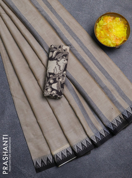 Narayanpet cotton saree beige and black with plain body and thread woven border
