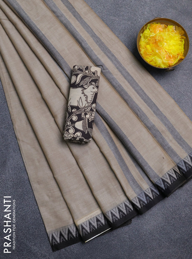Narayanpet cotton saree beige and black with plain body and thread woven border