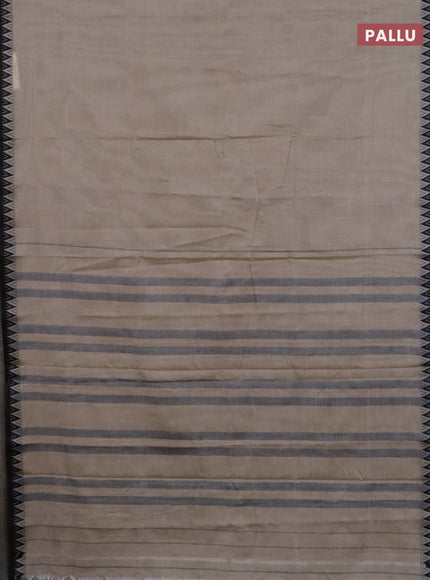 Narayanpet cotton saree beige and black with plain body and thread woven border