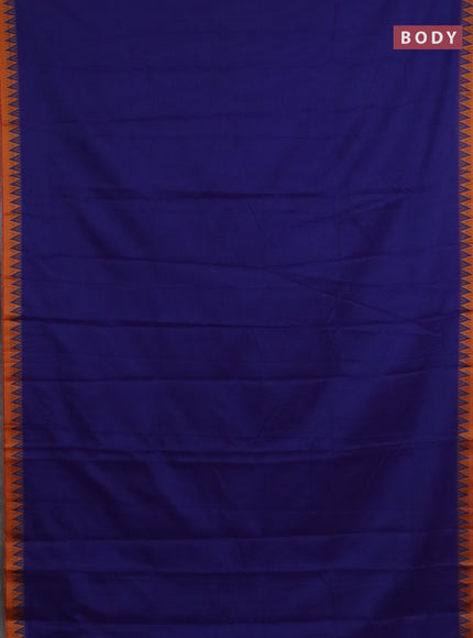 Narayanpet cotton saree blue and orange with plain body and thread woven border