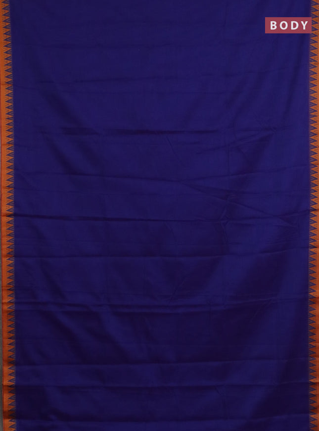 Narayanpet cotton saree blue and orange with plain body and thread woven border
