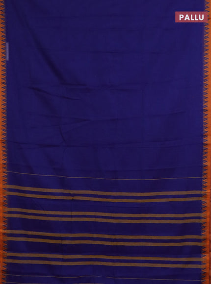 Narayanpet cotton saree blue and orange with plain body and thread woven border