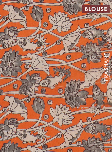 Narayanpet cotton saree blue and orange with plain body and thread woven border