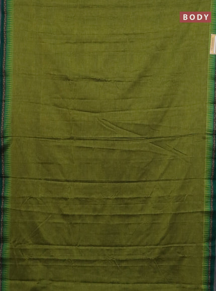 Narayanpet cotton saree light green and green with plain body and thread woven border