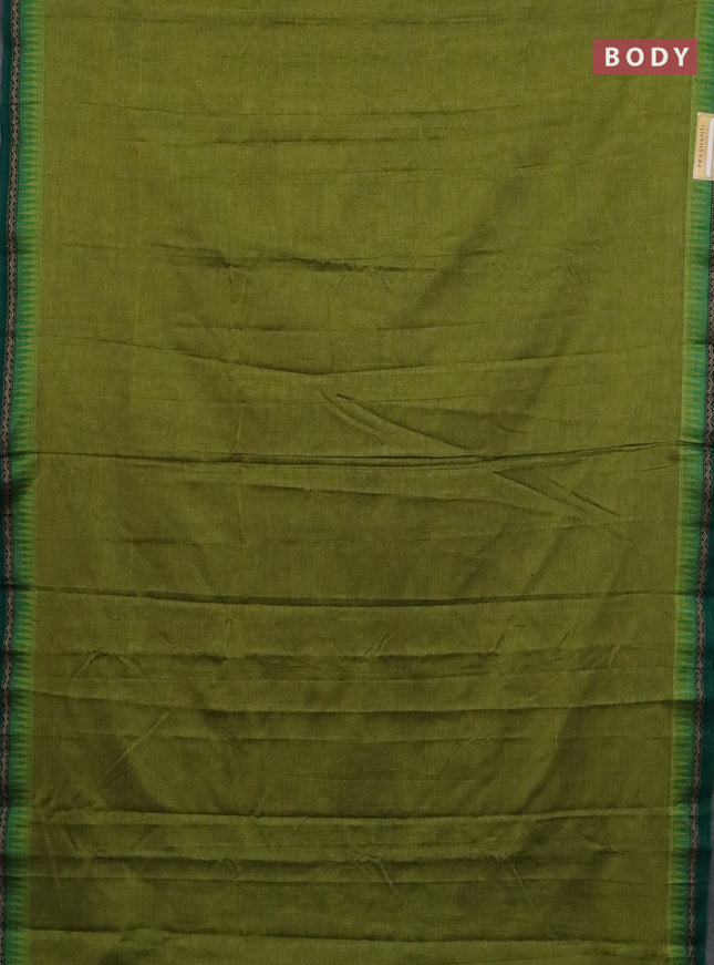 Narayanpet cotton saree light green and green with plain body and thread woven border