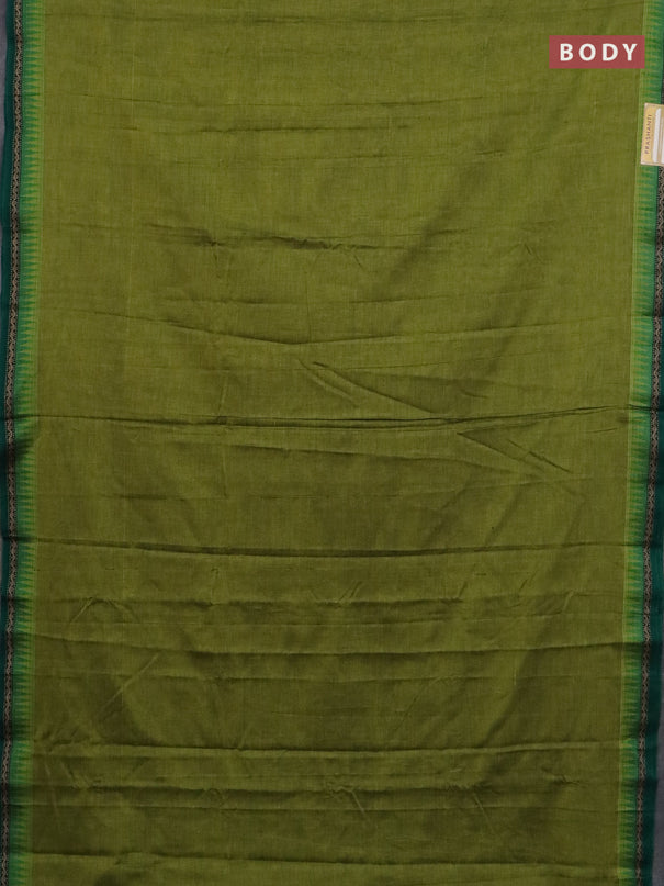 Narayanpet cotton saree light green and green with plain body and thread woven border