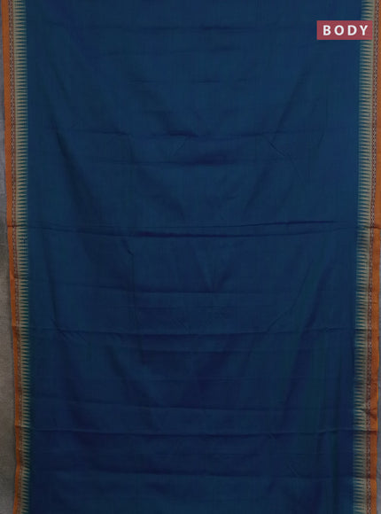 Narayanpet cotton saree dual shade of bluish green and yellow with plain body and thread woven border