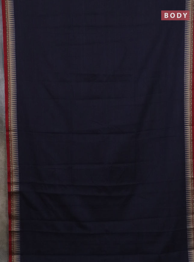 Narayanpet cotton saree navy blue and maroon with plain body and thread woven border