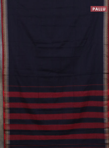 Narayanpet cotton saree navy blue and maroon with plain body and thread woven border