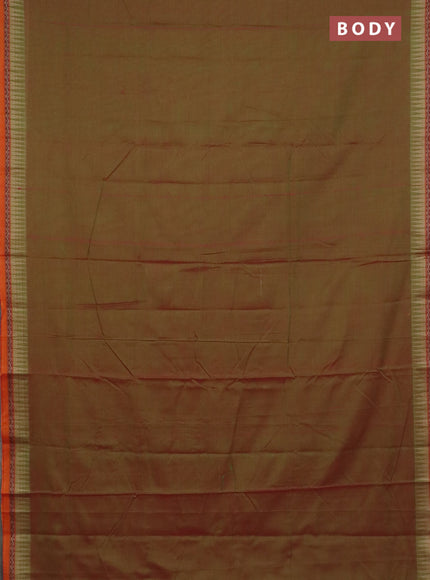 Narayanpet cotton saree manthulir green and orange with plain body and thread woven border