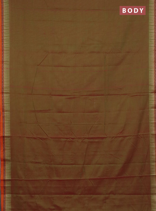 Narayanpet cotton saree manthulir green and orange with plain body and thread woven border