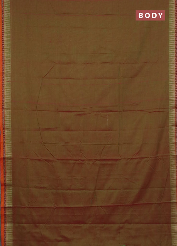 Narayanpet cotton saree manthulir green and orange with plain body and thread woven border