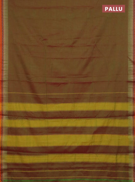 Narayanpet cotton saree manthulir green and orange with plain body and thread woven border