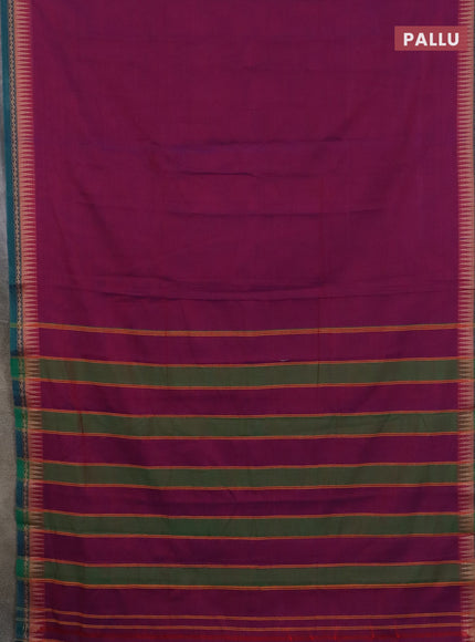 Narayanpet cotton saree purple and yellow with plain body and thread woven border