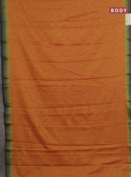 Narayanpet cotton saree sunset orange and beige with plain body and thread woven border