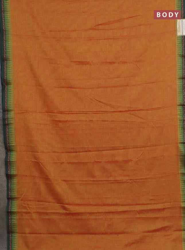 Narayanpet cotton saree sunset orange and beige with plain body and thread woven border