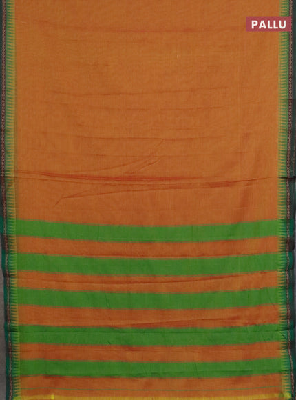 Narayanpet cotton saree sunset orange and beige with plain body and thread woven border