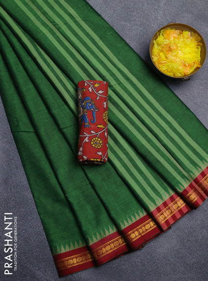 Narayanpet cotton saree green and maroon with plain body and thread woven border