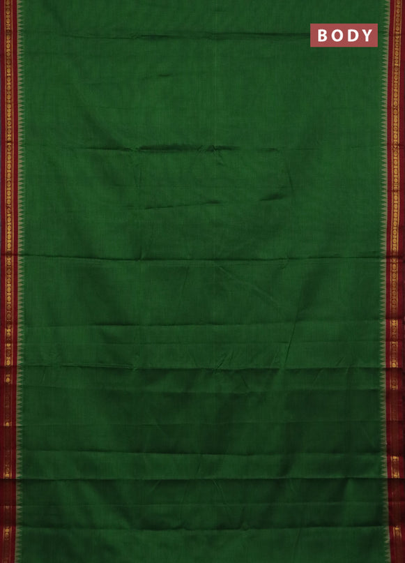 Narayanpet cotton saree green and maroon with plain body and thread woven border
