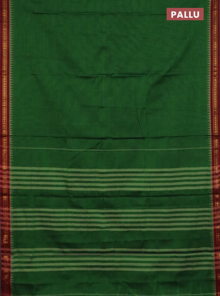 Narayanpet cotton saree green and maroon with plain body and thread woven border