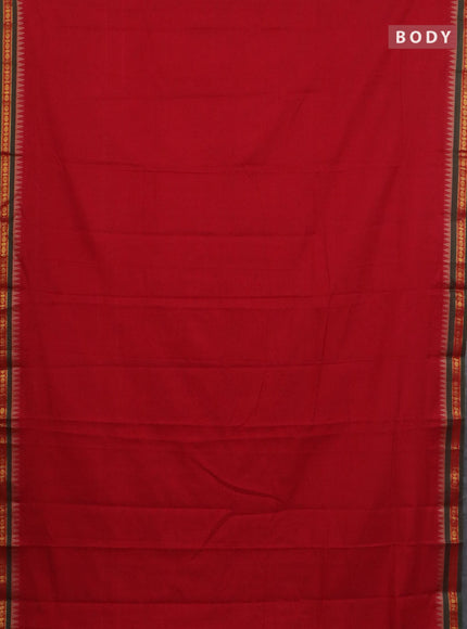 Narayanpet cotton saree red and yellow with plain body and thread woven border