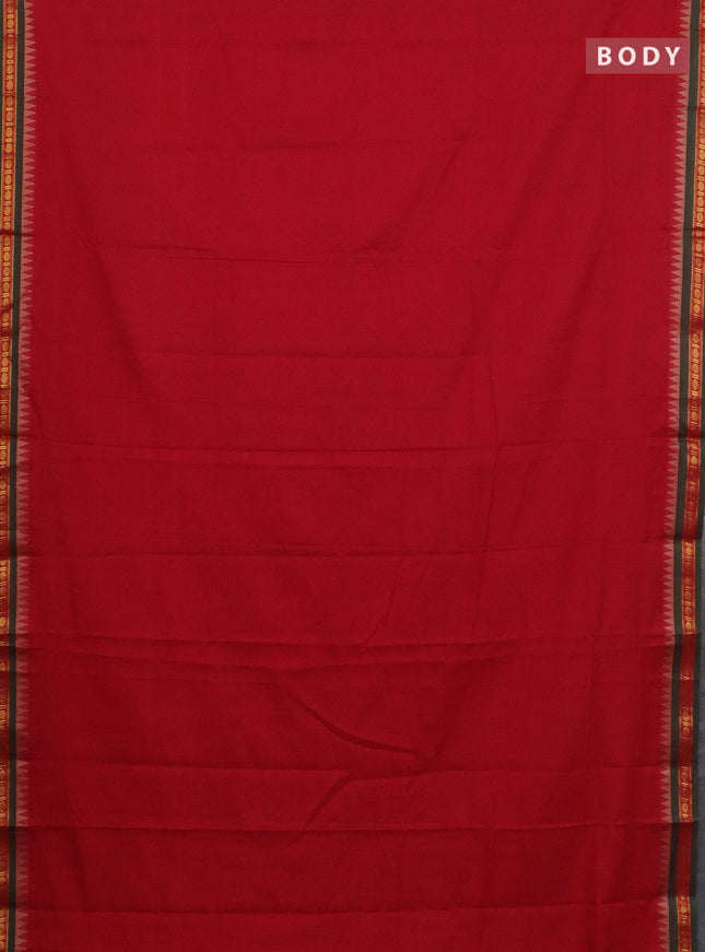 Narayanpet cotton saree red and yellow with plain body and thread woven border