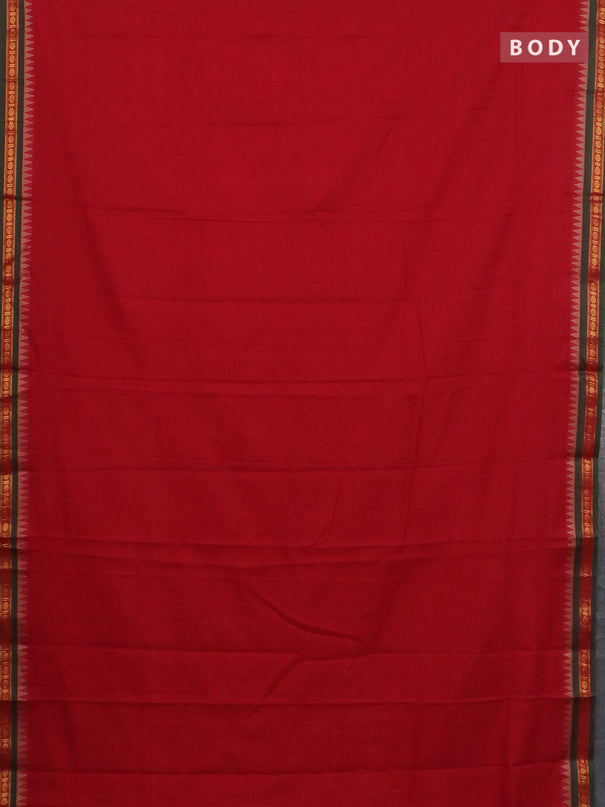 Narayanpet cotton saree red and yellow with plain body and thread woven border