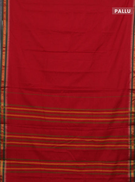 Narayanpet cotton saree red and yellow with plain body and thread woven border
