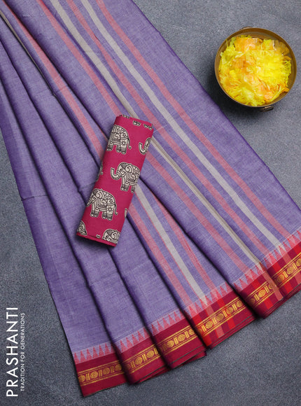 Narayanpet cotton saree lavender shade and wine shade with plain body and thread woven border