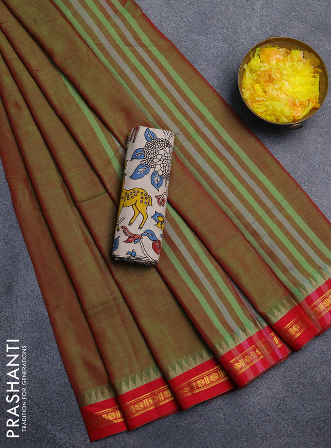 Narayanpet cotton saree manthulir green and beige with plain body and thread woven border