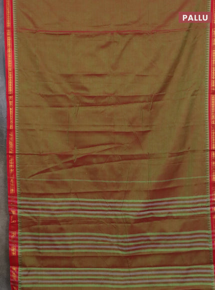 Narayanpet cotton saree manthulir green and beige with plain body and thread woven border